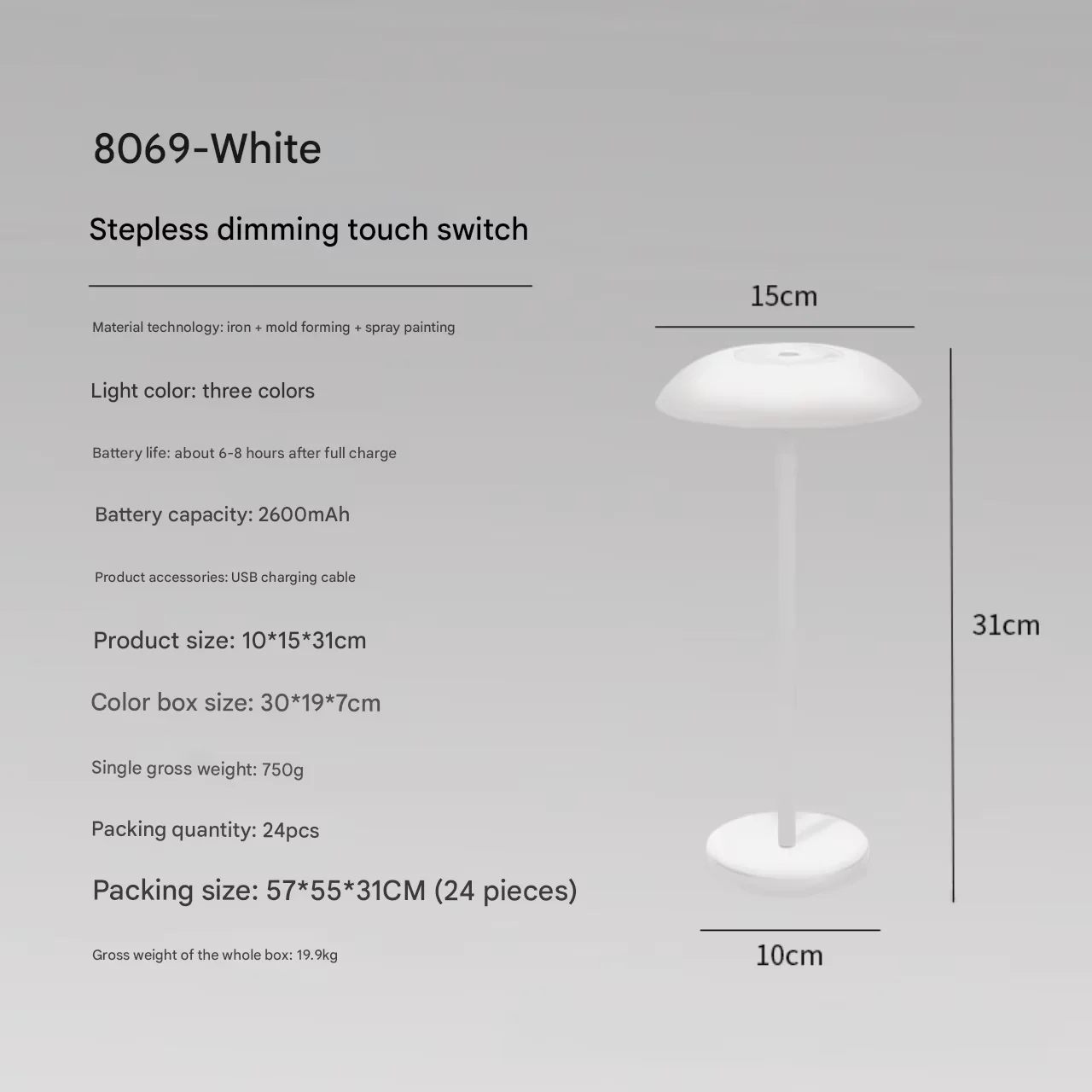 LED Touch Dimmable Desk Lamp Eye Care Bedside Light with USB Charging Port for Bedroom Dining Room Bar Nightstand Decor