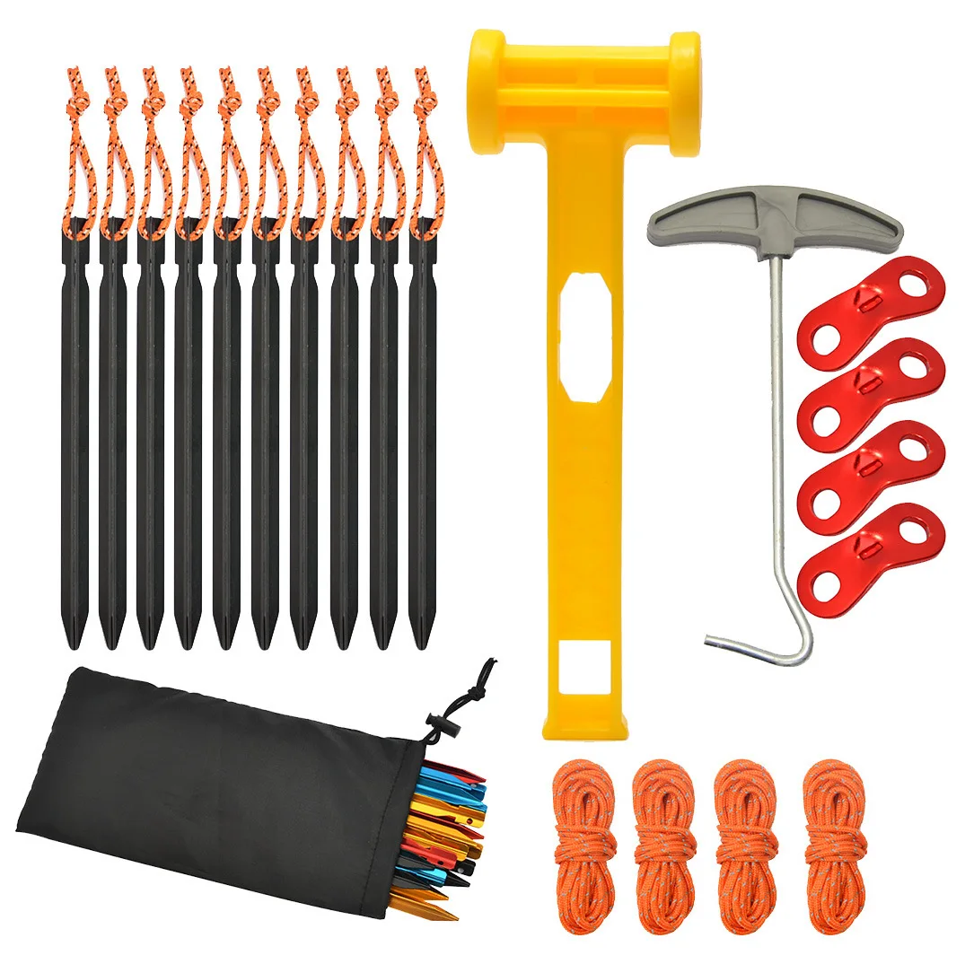 Ultralight Aluminum Triangular Tent Stakes 18cm, Camping Canopy Wind Rope Buckle Set, Outdoor Windproof Ground Nails Accessories