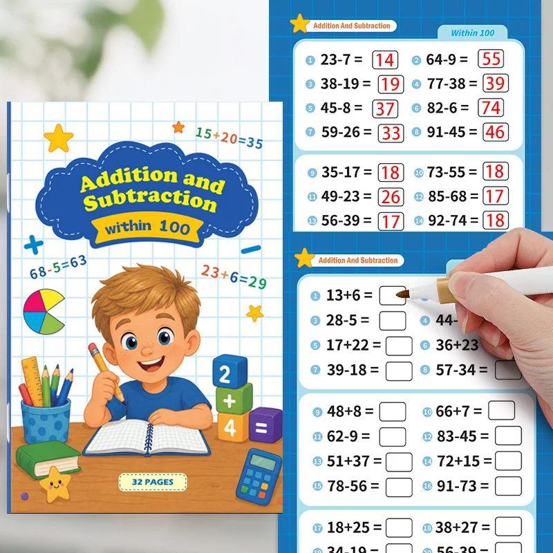A Math Oral Calculation English Arithmetic Problem Book Within 100, Math Operation Enlightenment Workbook, Learning & Education