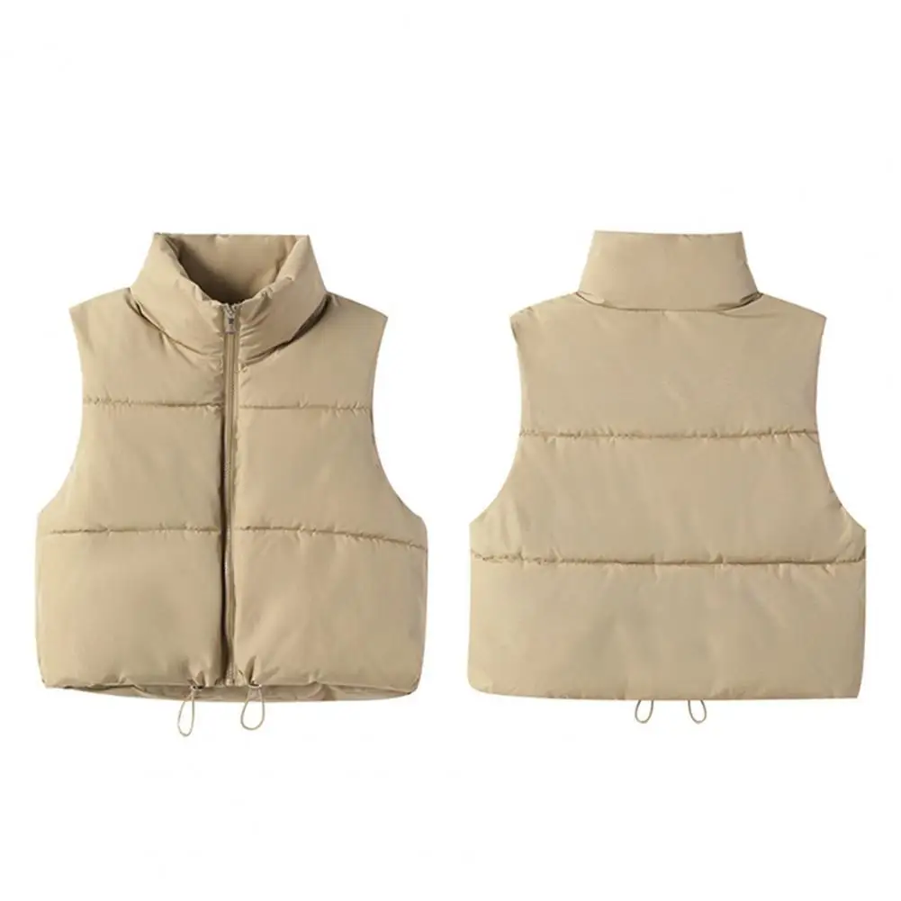 Solid Color Vest Coat Women's Winter Padded Vest with Zipper Closure Stand-up Collar for Outdoor Activities Thickened Down Coat