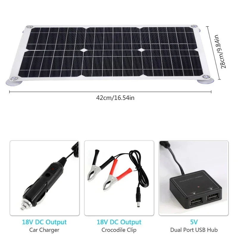 Professional Off-Grid Solar Panel Kit, Single/Dual USB Port, Monocrystalline Module, 30A Solar Charge Controller, 50W, 12V