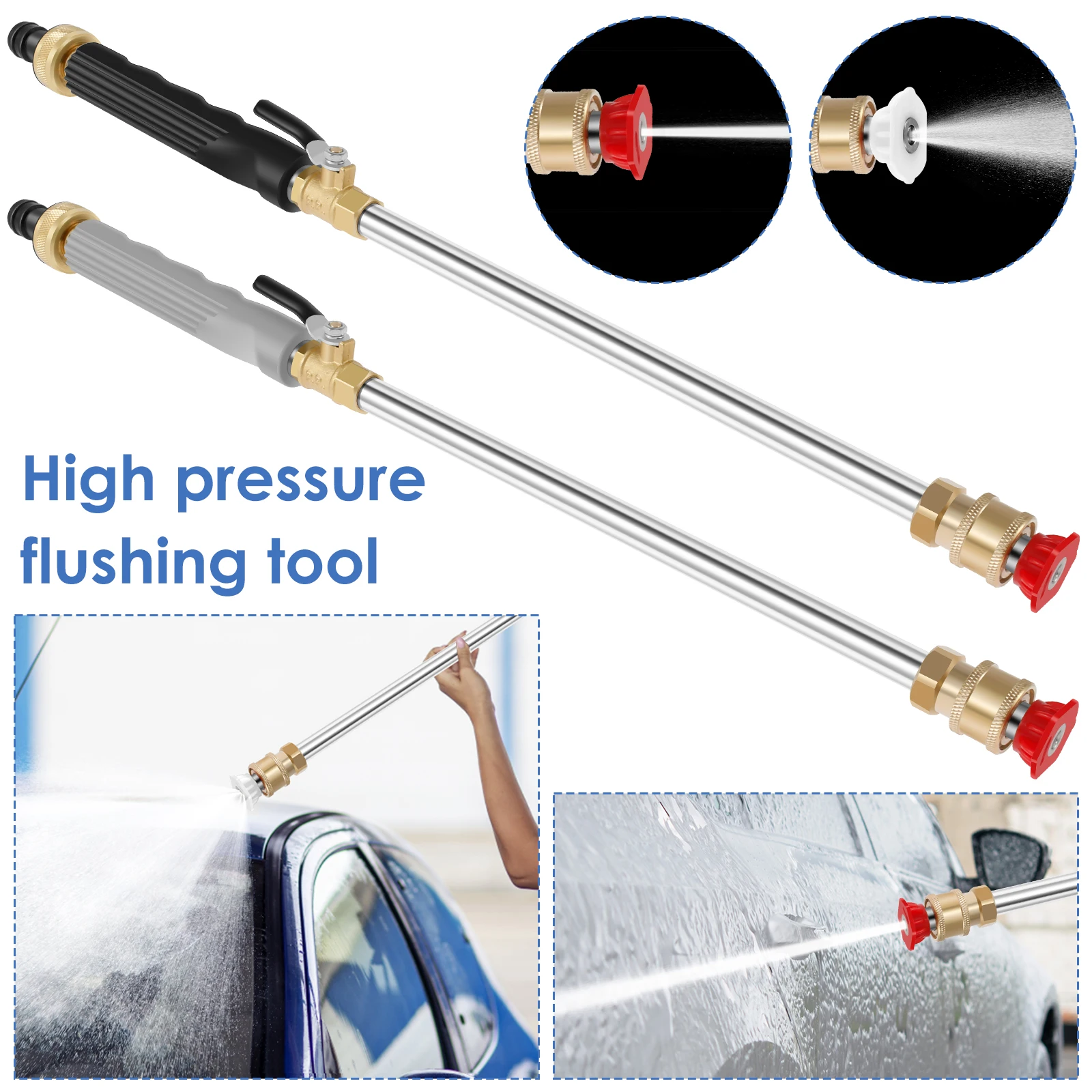 High Pressure Washer Wand with 2 Nozzles Heavy-Duty Metal Hose Nozzle for Garden Hose Hydro Jet Hose Pipe Wand Nozzle Sprayer