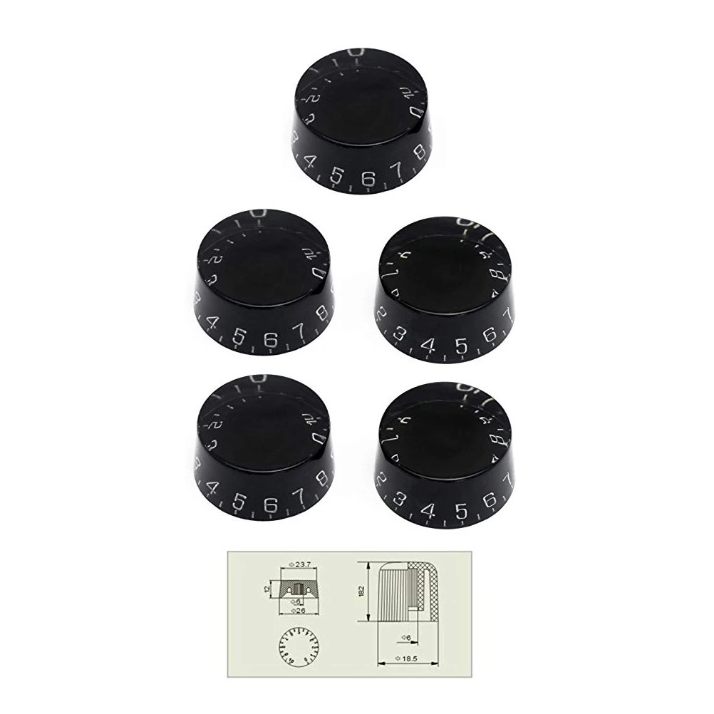 

5Pcs Volume Tone Knobs Sturdy Control Parts Replacement Electric Guitar Black Clear Design Durable Electric Guitar Volume Knobs