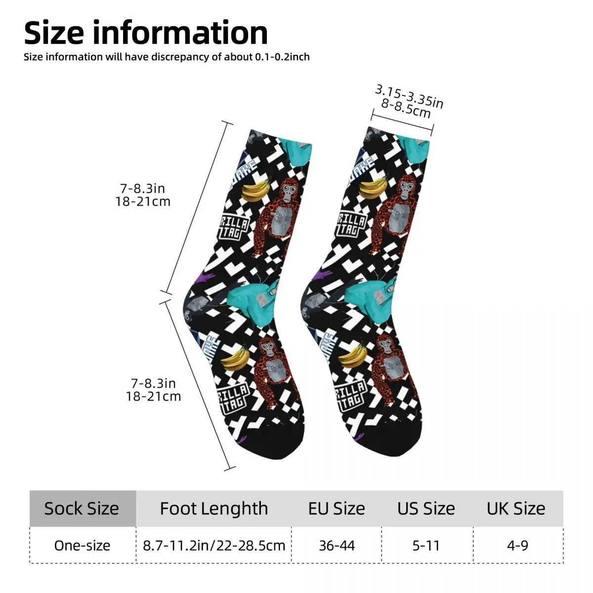 Crazy compression Gorilla Tag VR Gamer Merch Pixel Monke Sock for Men Vintage Seamless Pattern Crew Sock Novelty