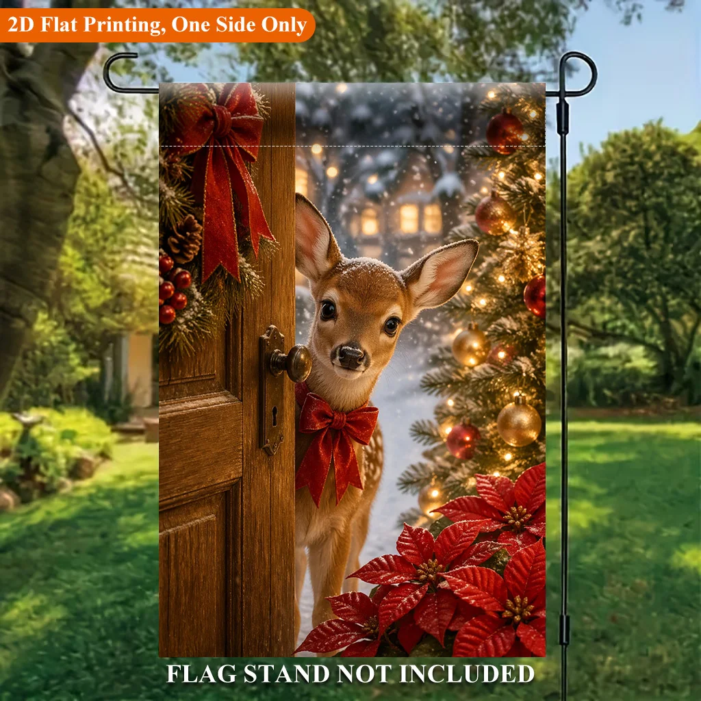 2D Flat Garden Flag 1 Piece, Christmas Deer and Romantic Lights, Holiday Yard Outdoor Flag, for Outdoor Home and Yard Holiday Decorations, Valentine's Day, Mother's Day, Thanksgiving, Halloween, Without Flagpole (Flags Only)