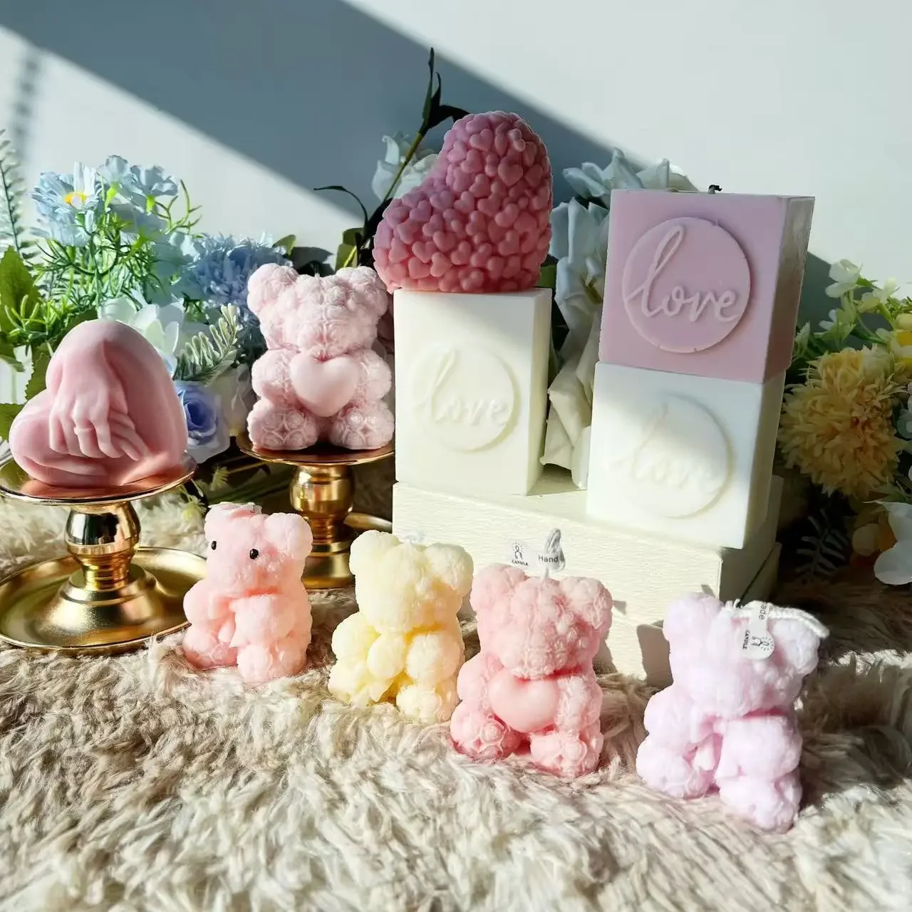 Rose Bear Heart Mold Flower Valentine'day DIY Mold Heart Shape Silicone Candle Mould