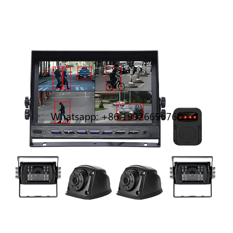 10.1-Inch 4 Channels AI Backup Camera BSD Blind Spot Pedestrian Detection System for Vehicle and Pedestrian Detect and Warning