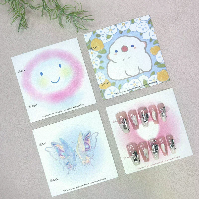 50Pcs Press On Nail Cardboard Cards 6.5x6.5cm 8x8cm Cartoon Pattern Nail Art Display Photo Props Card False Nail Tips Manicure