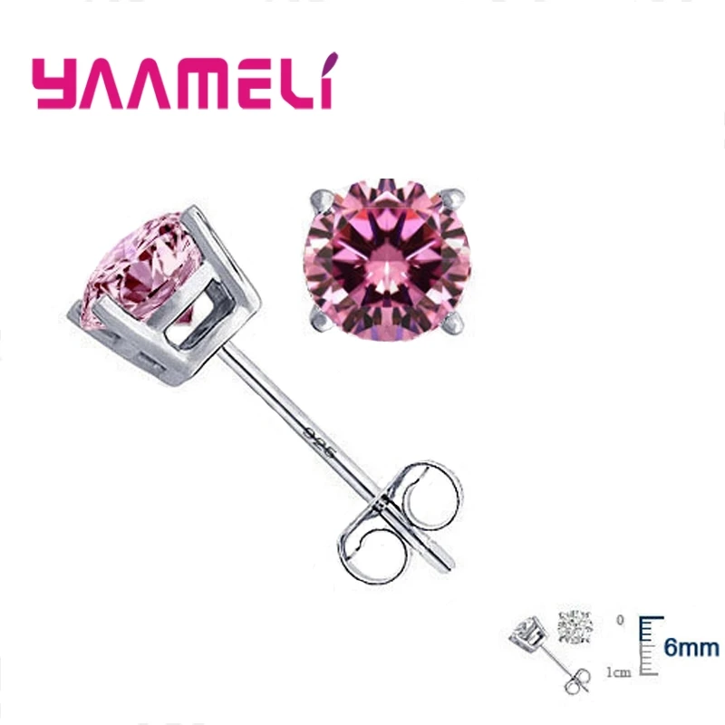 Classic CZ Crystal Stud Earrings 925 Sterling Silver for Women Men Unisex Gift AAA Cubic Zircon Wedding Party Jewelry