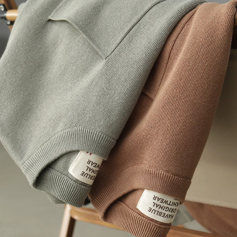 

Мужской вязаный свитер свободного кроя с круглым вырезом, повседневная осенняя верхняя одежда, однотонный, в стиле ретро, японский стиль, с длинными рукавами