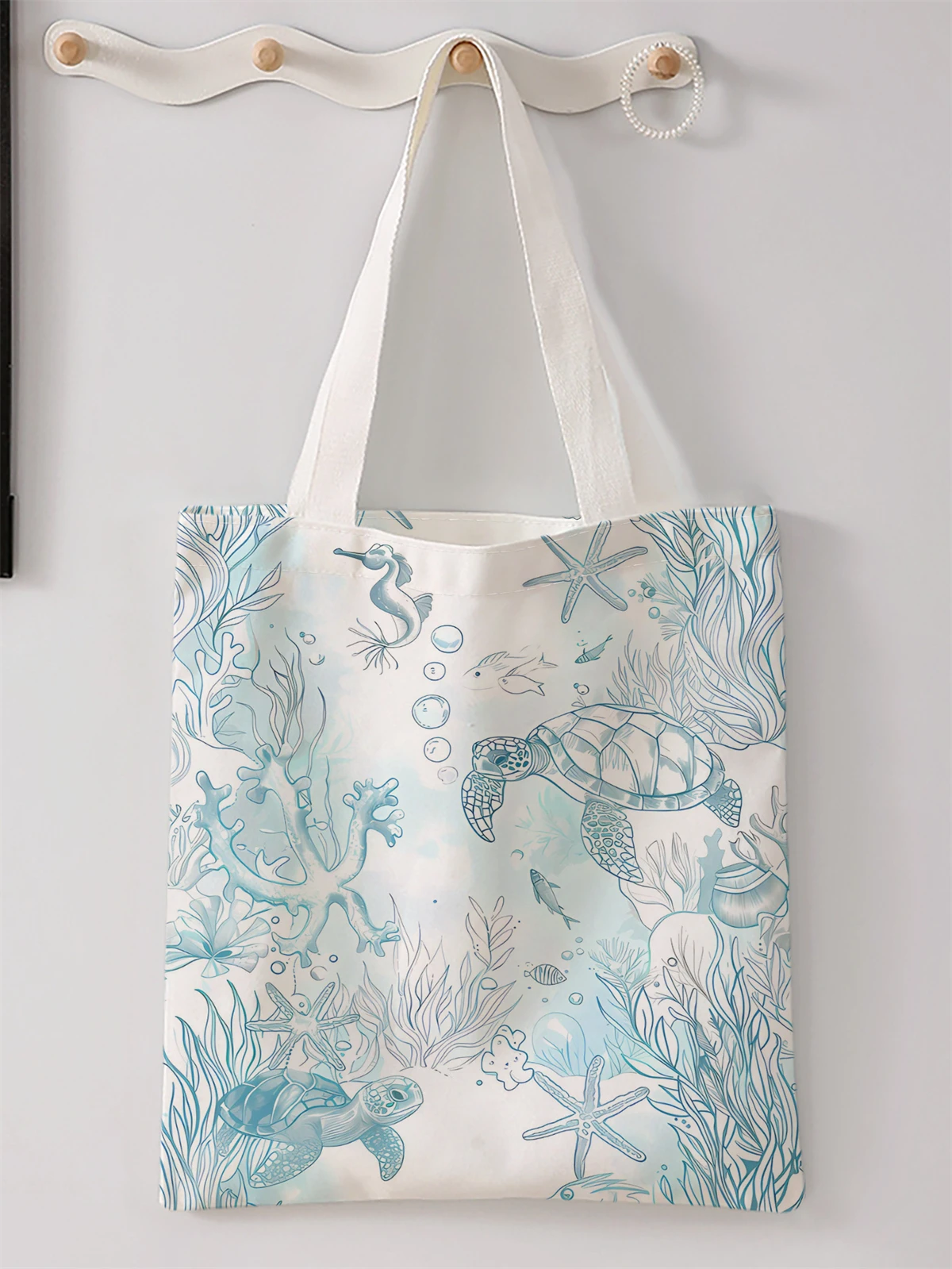 

Turtle pattern printed casual handbag, reusable fashionable backpack, multifunctional handbag, canvas shopping bag