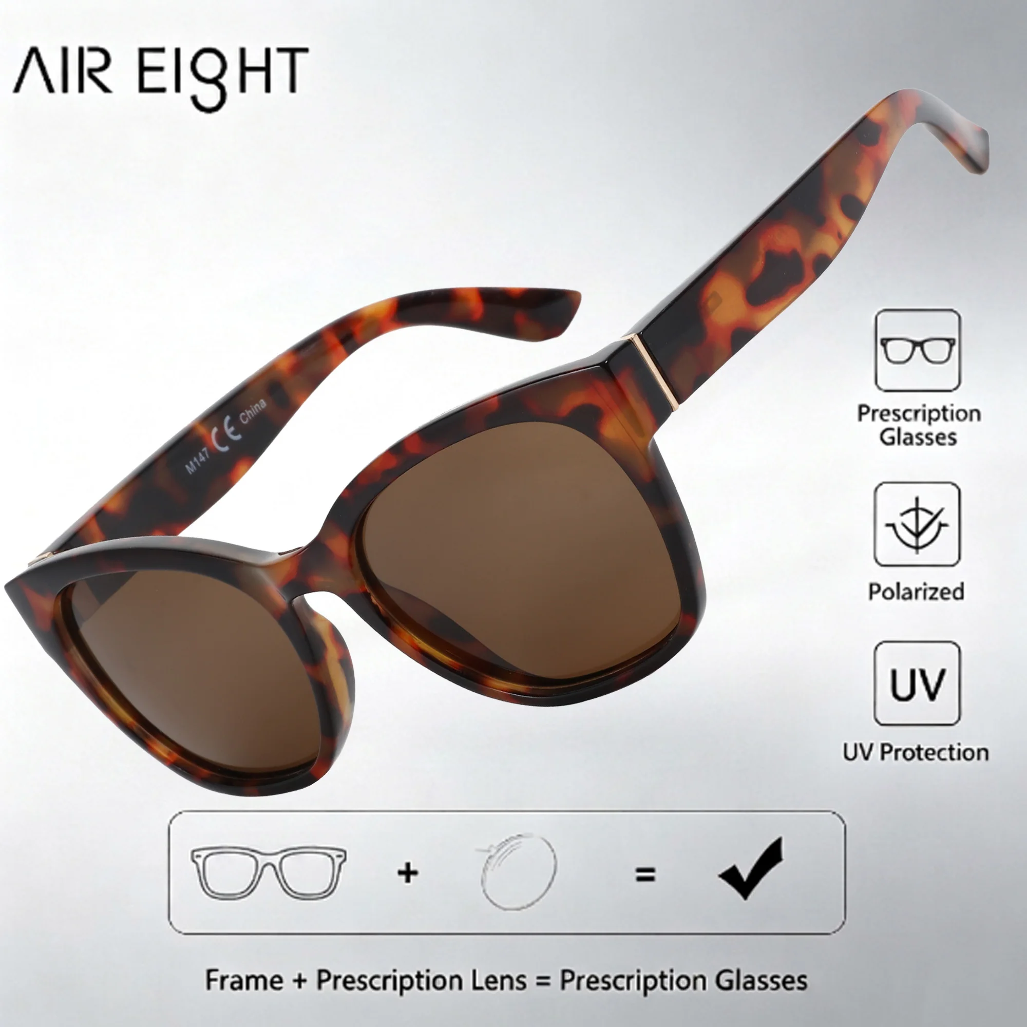 AIR EIGHT Cat Eye Plastic For Women Progressive Prescription Sunglasses Polarized UV400 TAC Lenses Casual Daily Eyewear