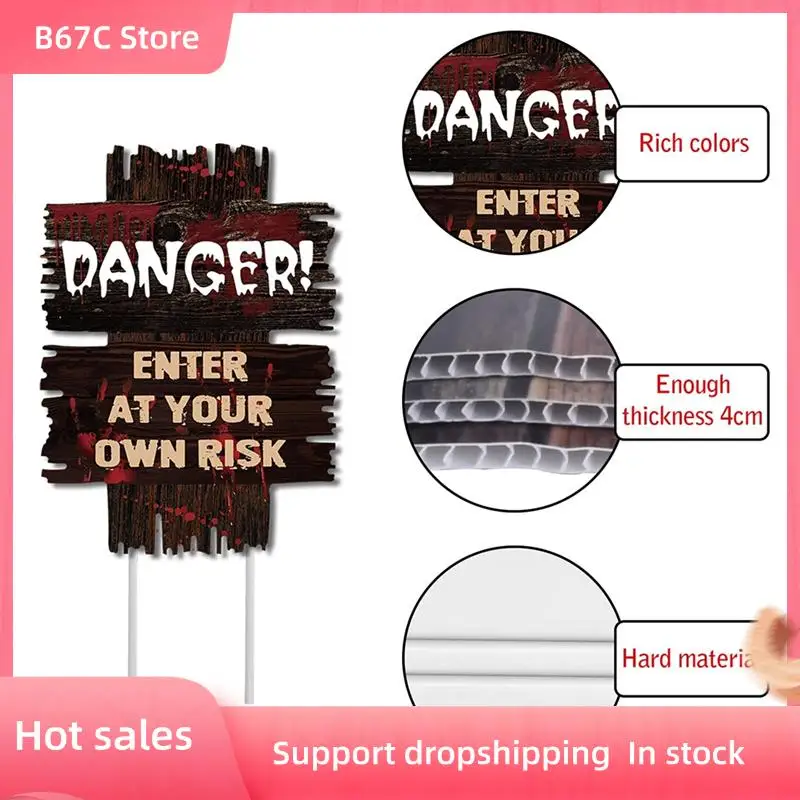 

B67C Halloween Decor Yard Signs Stakes Props Warning Signs Scary Zombie 6 Pieces Halloween Decor