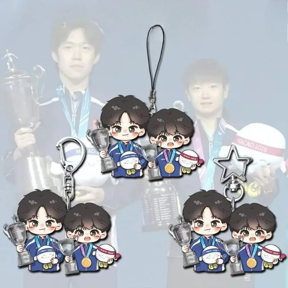 Sun Yingsha Wang Chuqin Periphery Acrylic Keychain Double Crown Gold Medal Support Pendant Key Ring Accessories Collection Gifts