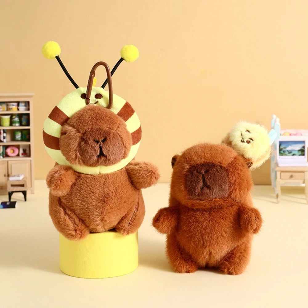 New Cute plush Capybara Keychain Bee Capybara Stuffed Animals Capybara Toy with Drawstring Guinea Pig Backpack Pendant Kids toy