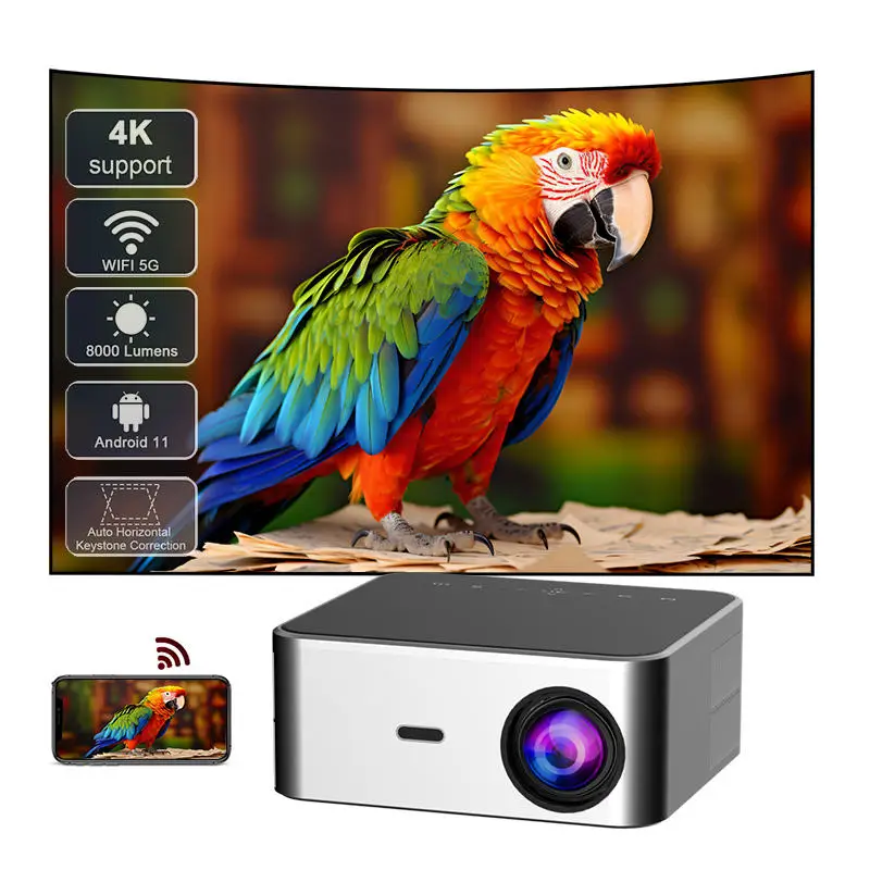 Projecteur vidéo intelligent pour home cinéma, QurSpectrum, Portable, Auto, HD, Mini, 4K, Android 11, Le plus récent