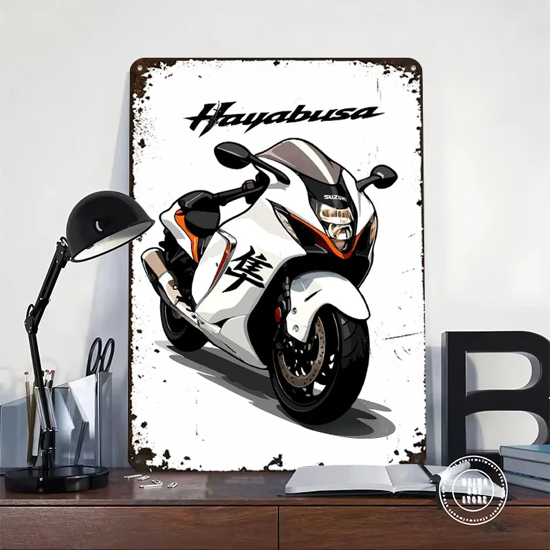 Japanese Motorcycle Hayabusa Tin Poster Customized Wall Art Retro Vintage Metal Signs for Fans Room Gamer Decoration Gaming Home