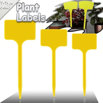 T 형 노란색 플라스틱 식물 레이블 방수 정원 태그 내구성 보육 스테이크 꽃 마커 허브 기록 기호 분류 