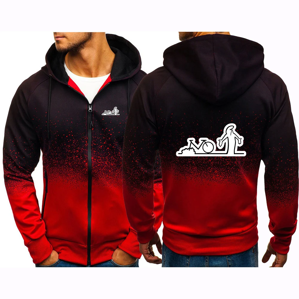 Funny La Linea Bike Amazing Printing 2025 Spring And Autumn Man's Gradient Color Zipper Jacket Leisure Fashion Hoodies Coat