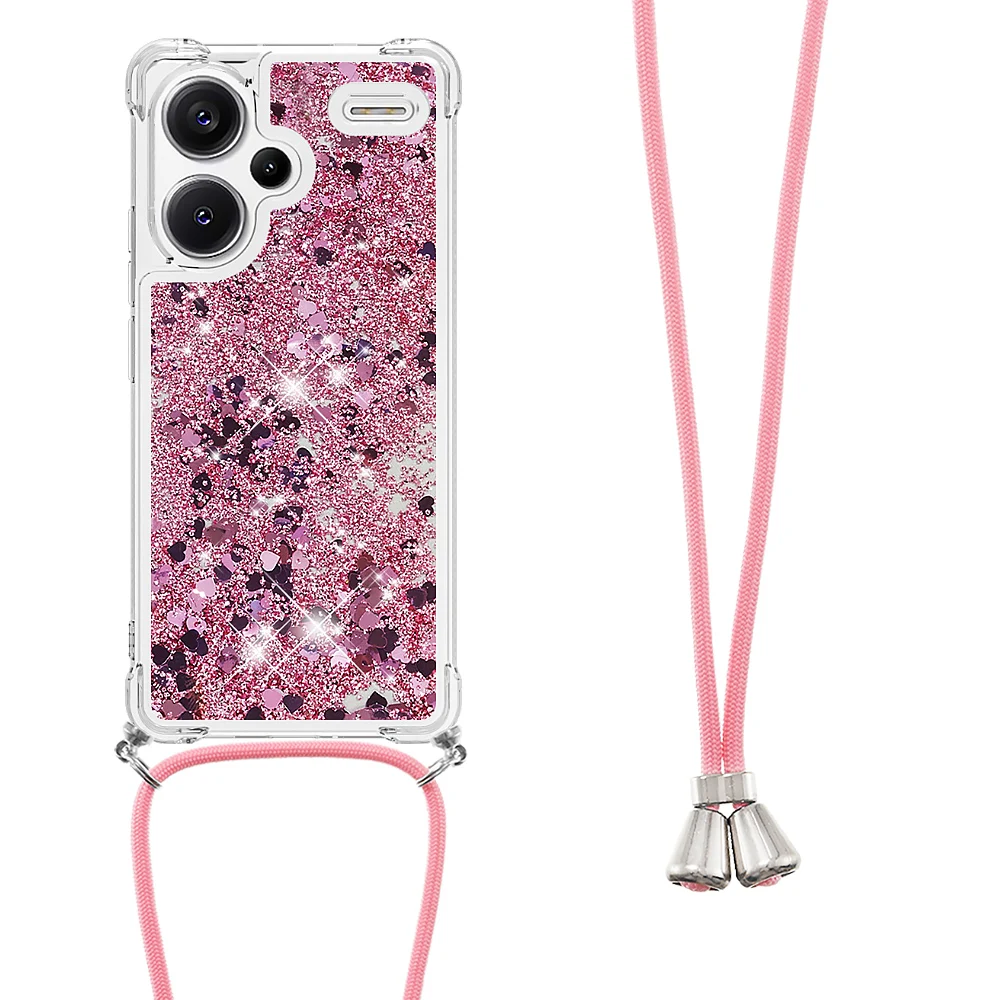 Crossbody Lanyard Necklace Strap Quicksand Case For Xiaomi Redmi Note 13 Pro 4g 5g Plus Poco X6 Glitter Shockproof Liquid Cover