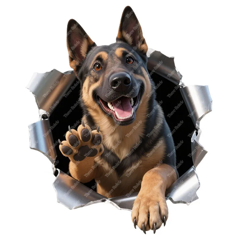 Three Ratels CAA29 lively German shepherd dog Broken hole wall stickers for home decoration Personalized car decals