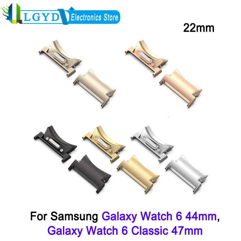 1 Pair 22mm Watch Band Connector For Samsung Galaxy Watch6 44mm /6 Classic 47mm Button Style Curved Metal Watch Strap Accessory