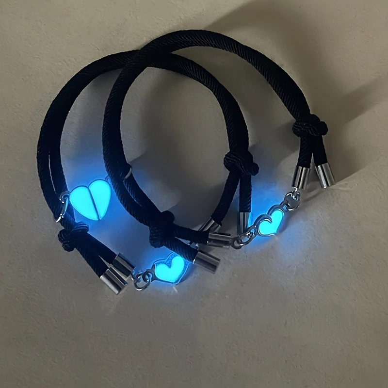Luminous Magnetic Heart Couple Bracelets Handmade Woven Milan Rope Glow in Dark Attraction Braided Hand Rope Lovers Jewelry Gift