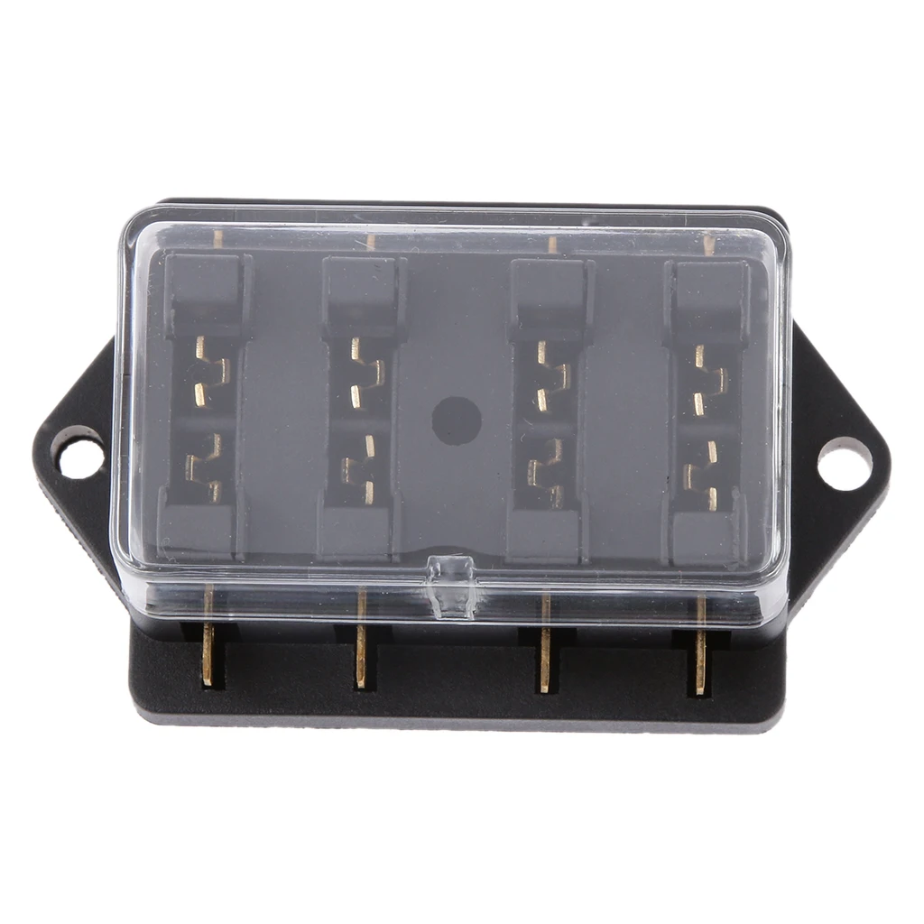 4 Way Fuse Holder Box Block, Auto Boat Circuit for Car + 4 12V / 24V Fuses