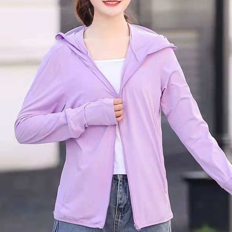 Anti UV Summer Pockets Sun Protection Thin Zipper Long Sleeve Casual Sport Cycling Short Jacket Hooded Women Clothing Solid New