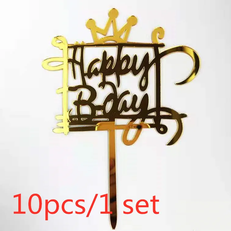 10 Stück Happy Birthday Tortendekoration Gold Acryl Kuchenflagge für Kindergeburtstag Geschenk Tortendekoration Backzubehör – Detail 13