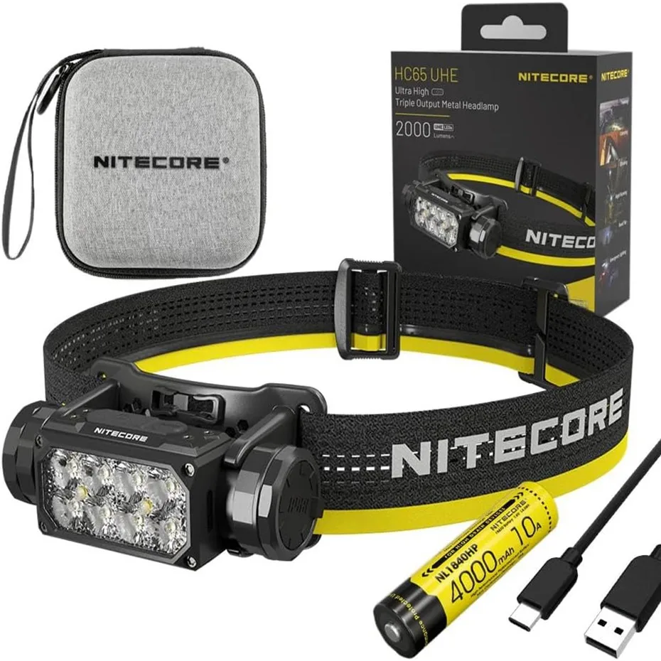 

NITECORE HC65 UHE Headlamp 2000 Lumens USB-C Rechargeable Lamp Triple Output LED Headlight Dual Beam Built-in 4000mAh Battery