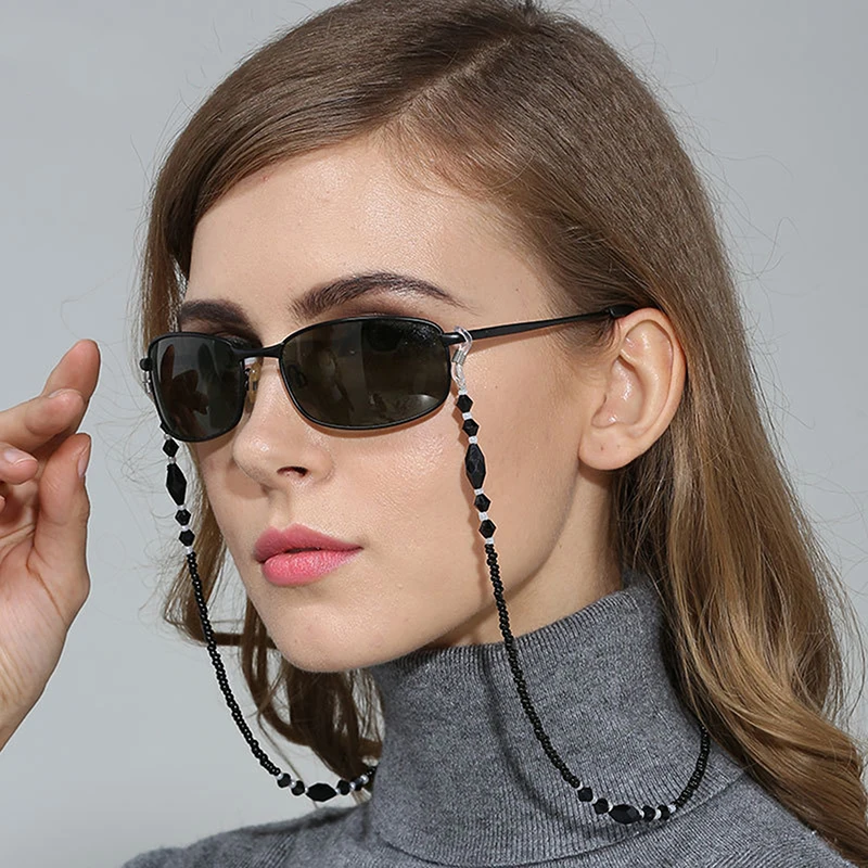 

Fashion Women Eyeglass Chains Black Acrylic Beads Chains Anti-slip Eyewear Cord Holder Neck Strap Reading Glasses Rope