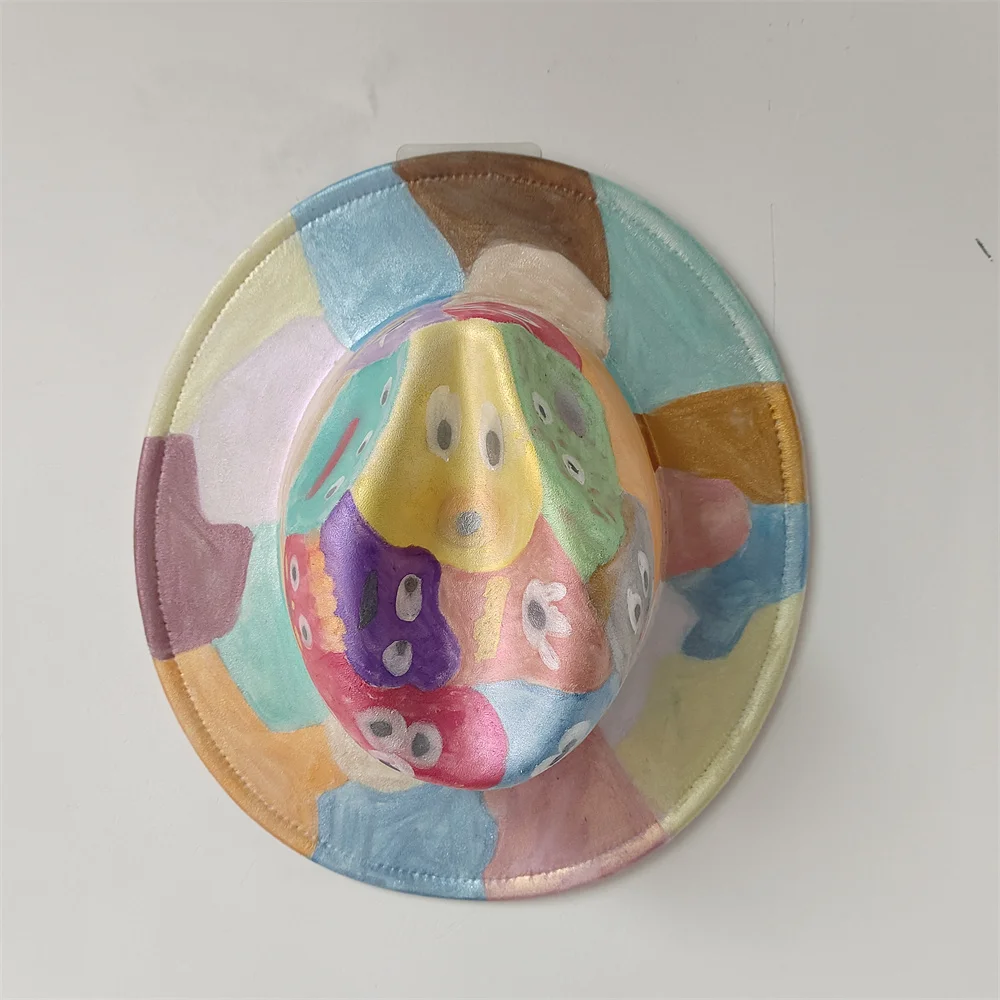 New hand-painted suede hat autumn and winter ladies hat jazz hat color block graffiti original design gift hat