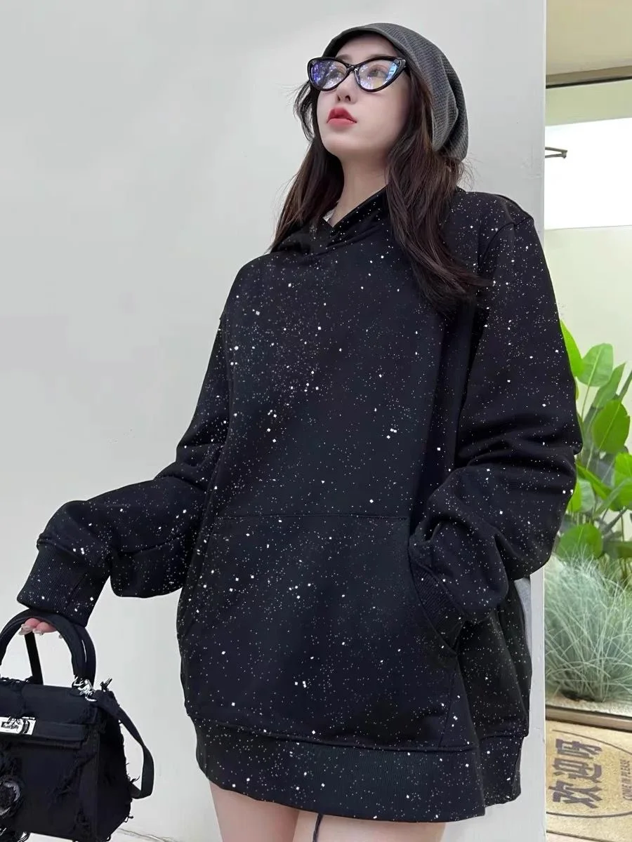 Women Print Coats Hooded Sweatshirts Long Sleeve Thick Casual Splice Jackets High Street Pockets Solid Sweatshirt Outerwear