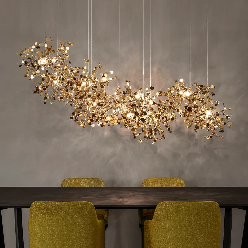 

Italy Argent Gold Hanging chandelier Decorative Living room Stainless steel leaves Pendant Light for kitchen Island Dining Table