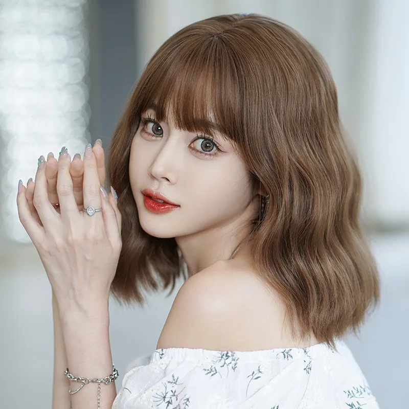 クリアランスセール: 14 インチの水の波紋、前髪付き、自然な人工毛、女性の日常パーティー、ハロウィン、ロリータウィッグに最適