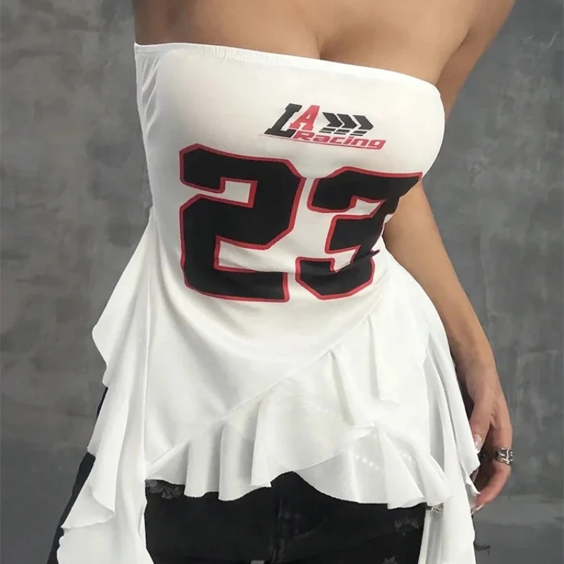 

2025 summer sexy crop top backless y2k round neck vest, crop top T-shirt soft strapless top, multi-color party sexy top