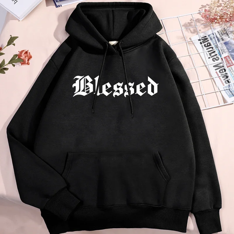 Blessed Creativity Letter Streetwear Men Women Autumn Fleece Hoodies Loose Hip Hop Pullover Hoody Harajuku Crewneck Clothes Men