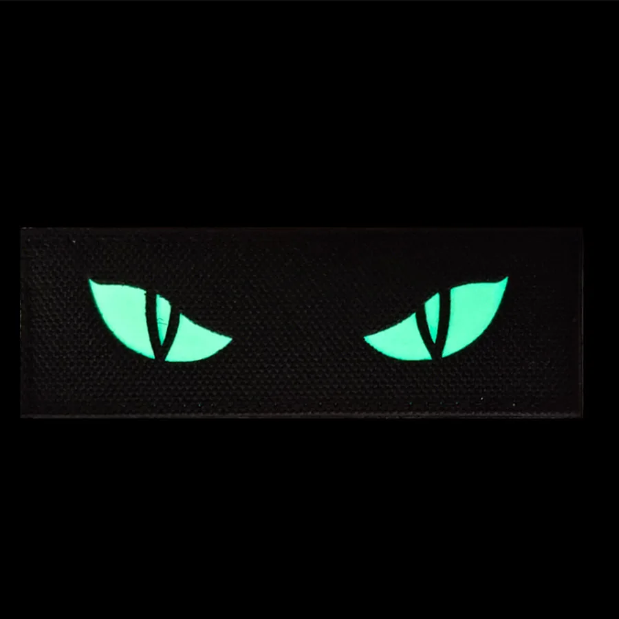 AHYONNIEX 1PC Cat Devil\'s Eye Demon Head Embroidery Patch Military Tactical IR Reflective Morale Badge DIY Clothes Stickers