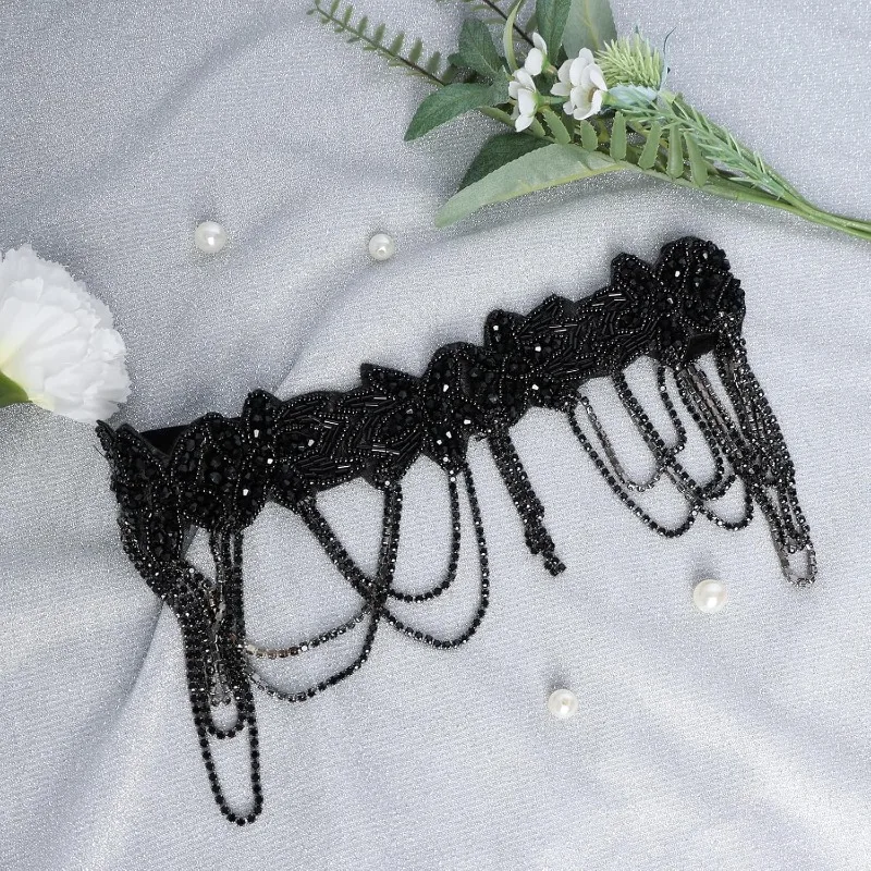 jaren 1920 Goth accessoires voor vrouwen Gatsby kostuum Roaring 20s kralen kwastjes voorhoofd hoofdbanden Vintage zwarte Flapper hoofddeksels