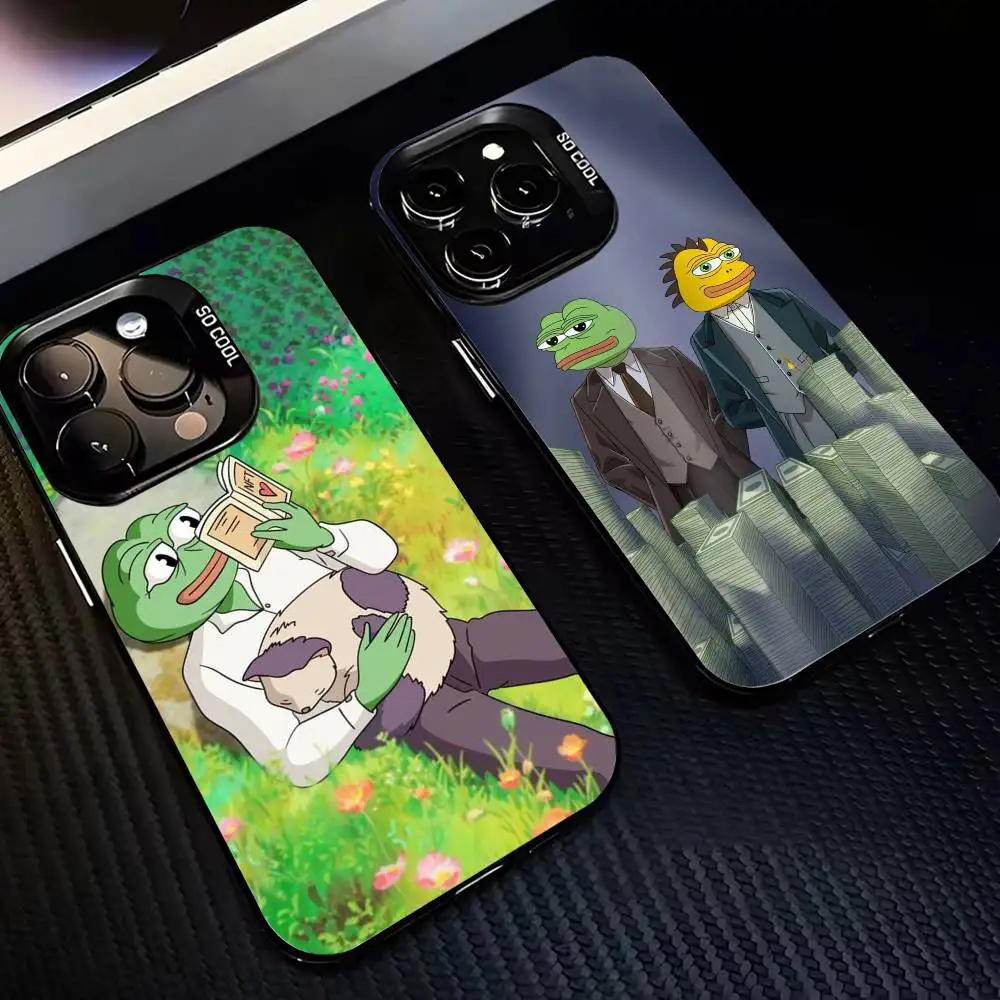 

Pepe the Frog Meme Phone Case For iPhone16 15 14 13 12 Pro Max Grey Black Matte Laser Metallic Aurora Funda