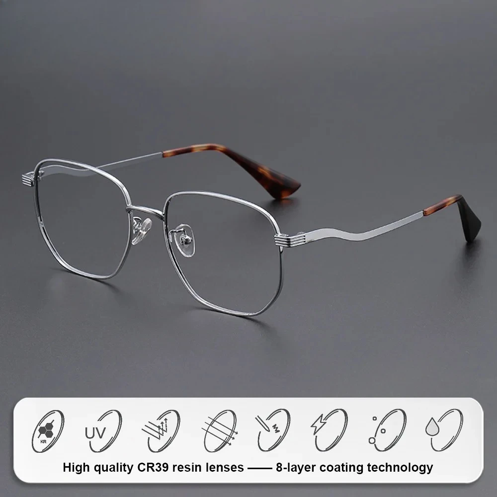 KUXA (XL) ヴィンテージニュートラル合金近視フォトクロミック処方メガネ高品質ブルーライトフィルター累進眼鏡