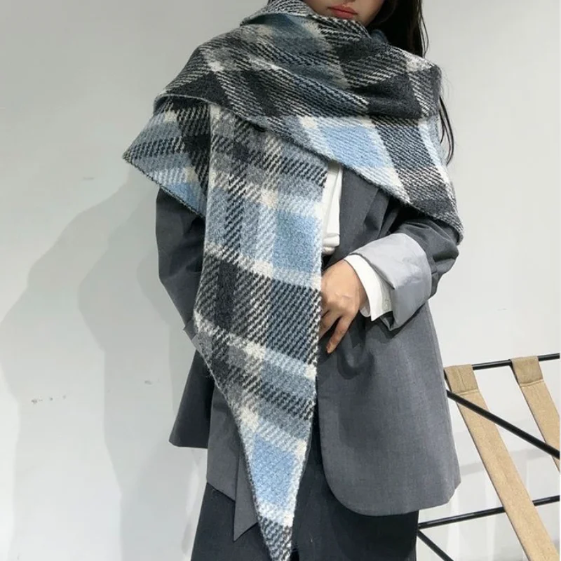 

British Plaid Shawl Cloak Coat Women Office Autumn/winter New Cloak Scarf Girls Korean Trendy Wool Blend Triangle Blanket Wraps