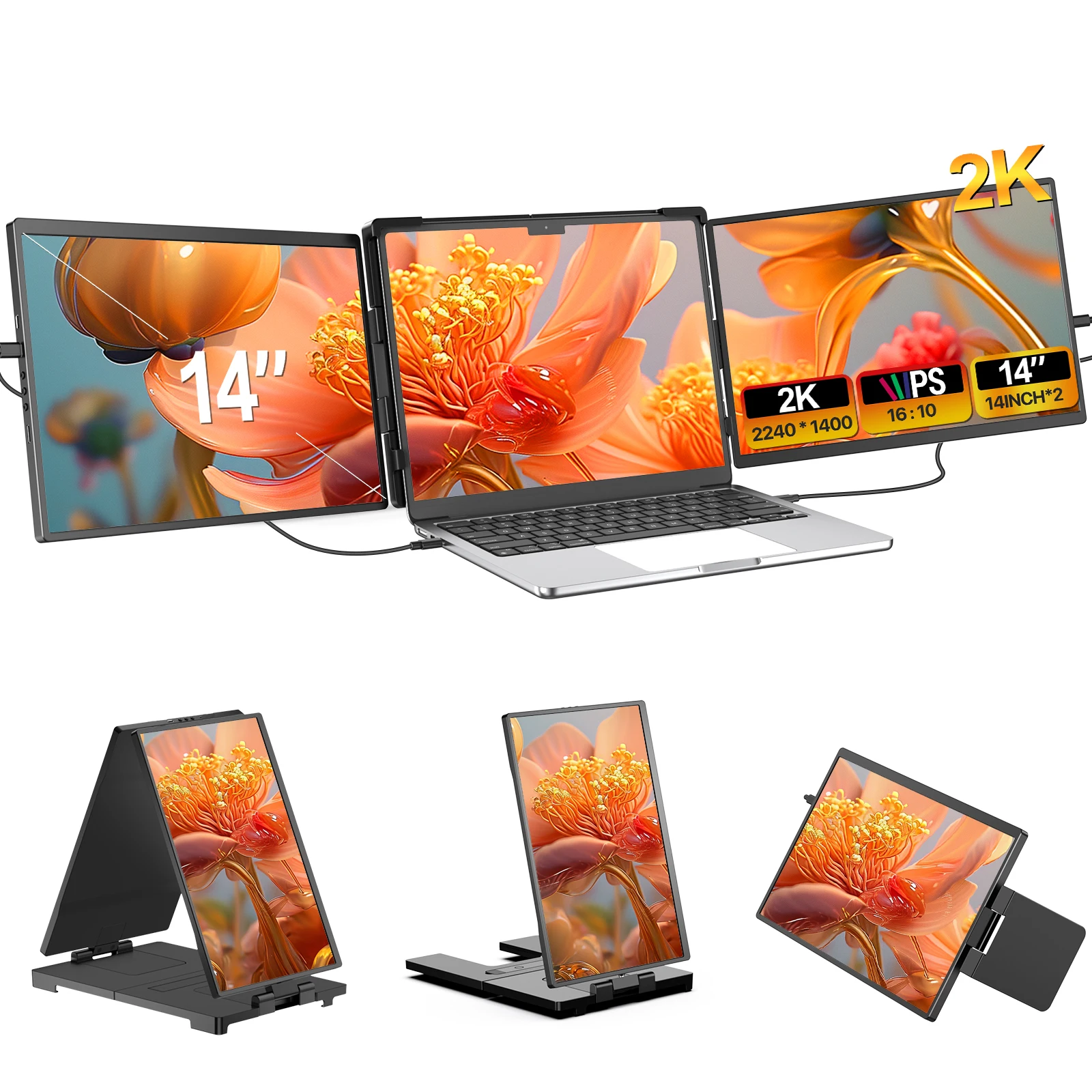 

EVICIV Portable Monitor for Laptop 14 Inch 2K QHD Detachable Dual Triple Screen Extender Compatible Windows/Mac/Chrome Linux