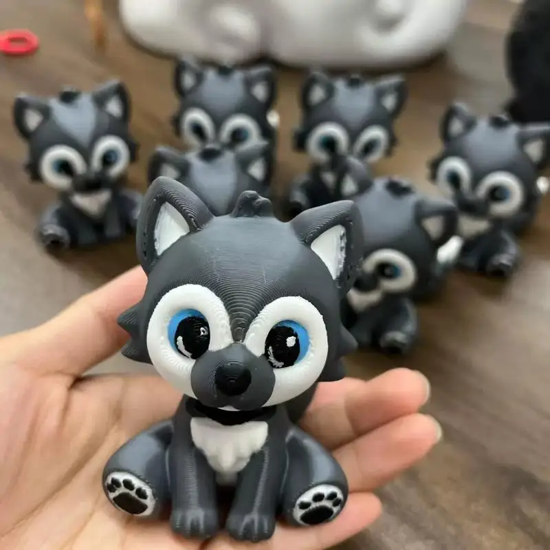 3D-Printed Retro Wolf Doll With Moving Head Spring-Activated Desk Decor