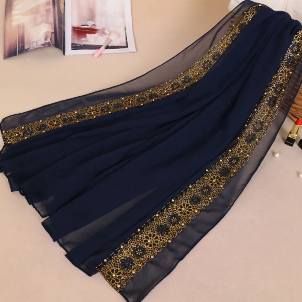 

Trendy Gold-stamped Pearl Chiffon Headscarf Multicolor Lightweight Headband Chiffon Material Traditional Scarf Gift