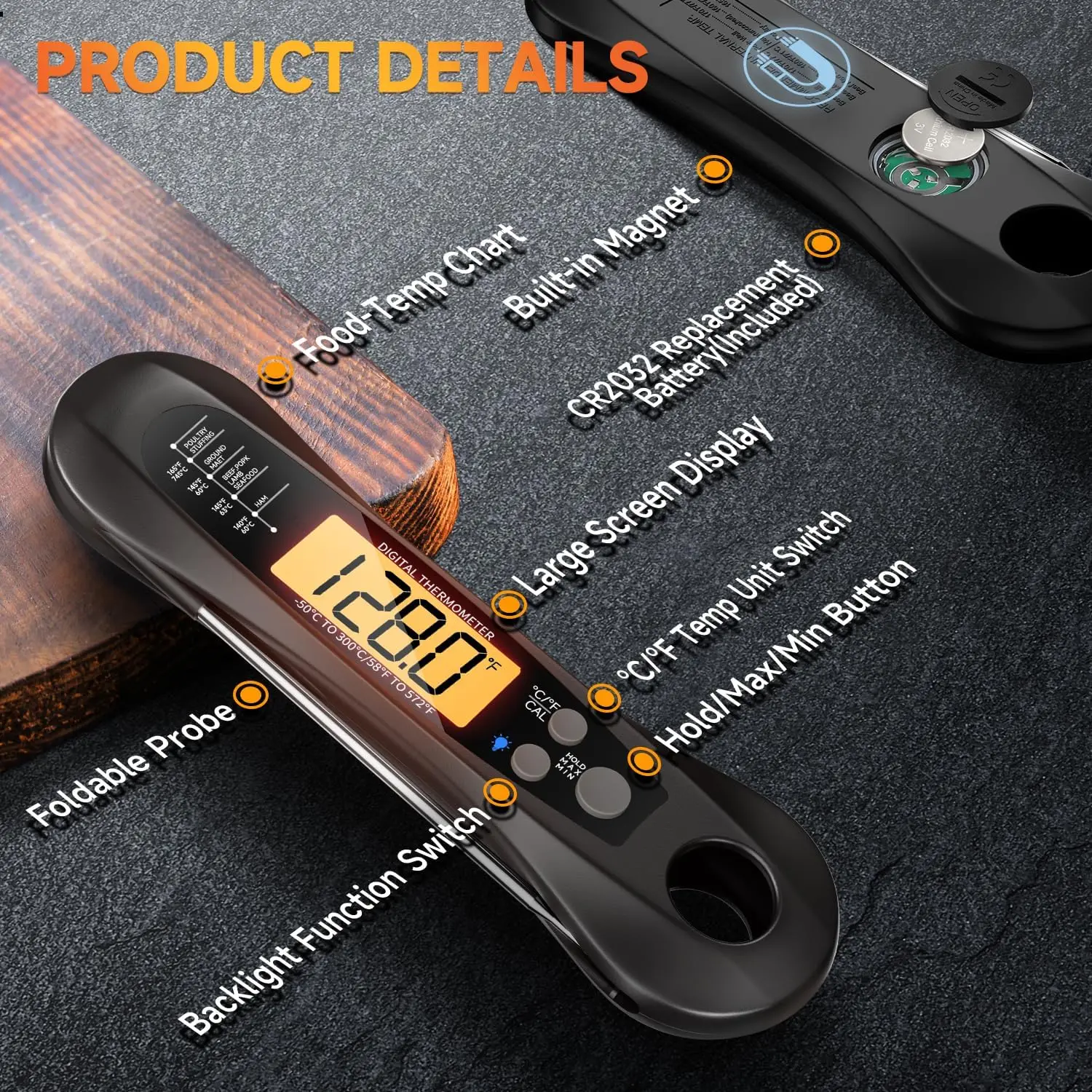 Digital Meat Thermometer Waterproof IP67 with 2 Probes for Kitchen BBQ Grill Cooking Fast Food Measurement Tool - view 5