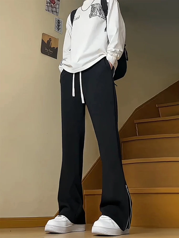 

American Sle Heavyweight Zipper Men's Summer Thin Straight Leg Extended Tall Casual Sports Pants Micro Flared Legs