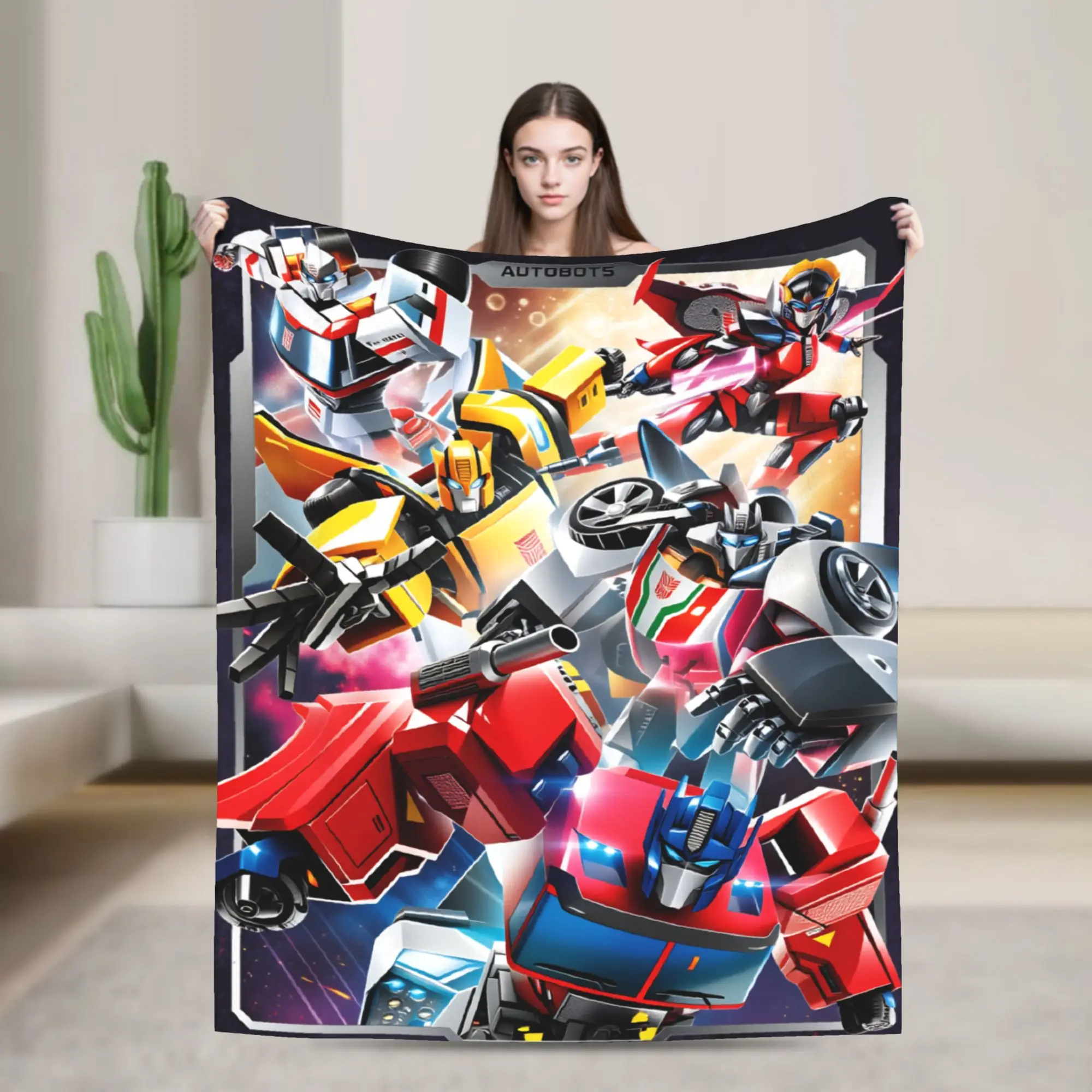 Cartoon T-Transformers Autobots Blankets Anime  Super Soft Fluffy Plush Bedding Throws For Couch Bed Flannel Bedspread Bed Cover