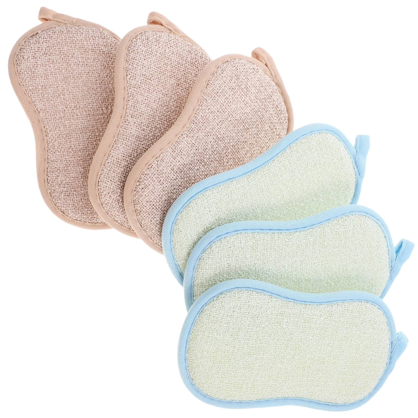 

6 Pcs Blue Beige Bamboo Fiber Non Stick Oil Sponge Cloth Double Sided Kitchen Scrubber Wash Dishes Pots Cleaning Sponges